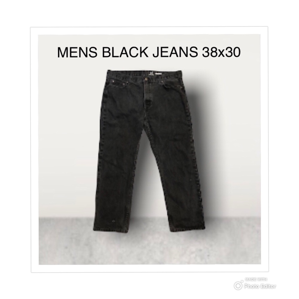 GEORGE MENS JEANS BLACK STRAIGHT LEG SIZE 38x30